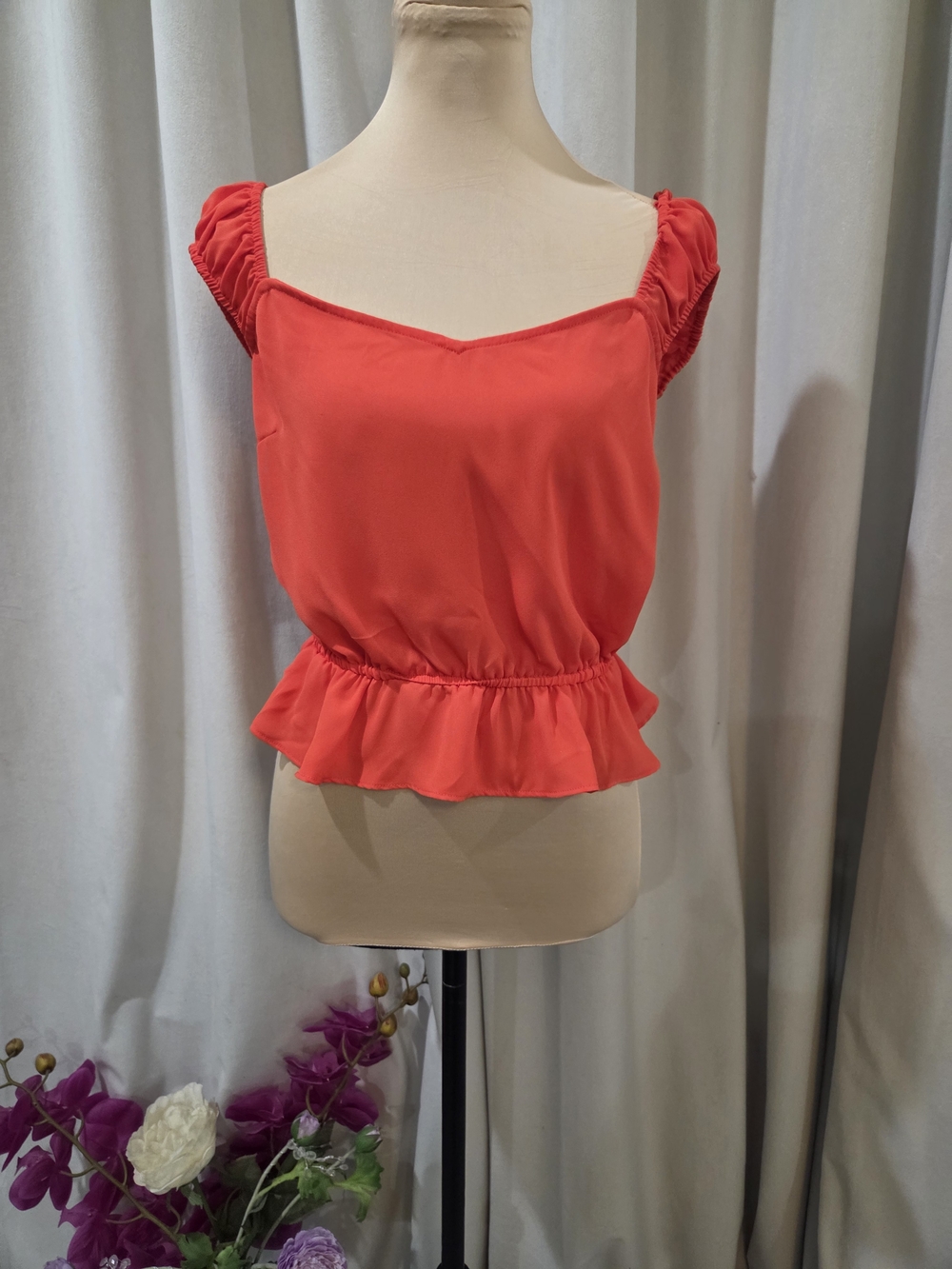 19 Cooper Orange Ruffle-Waist Square Neck Camisole